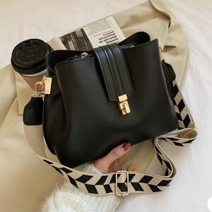 Black Vegan Leather Bucket Bag